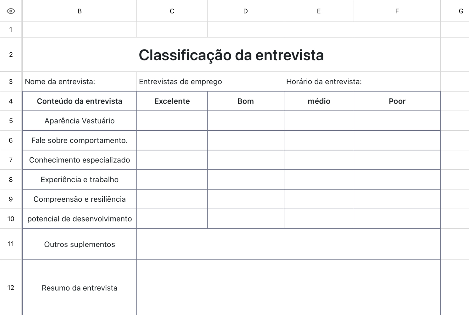 Classificação da entrevista
